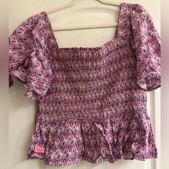 Simply Southern Tops - Simply Southern Pink Purple Paisley Shirred Smocked Blouse Top - size XL